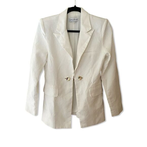 Karina Grimaldi Cecile Jacket blazer Off White linen gold buttons Revolve New - Picture 11 of 13